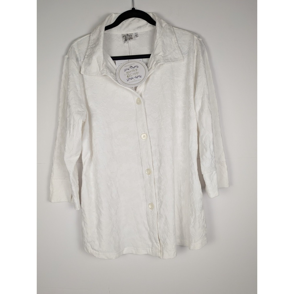 NWT Parsley & Sage White 3/4 Bell Sleeve Button Up Boho Cottagecore Cotton L